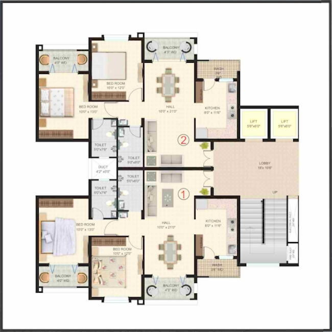 Layout of 2BHK Premium Flats