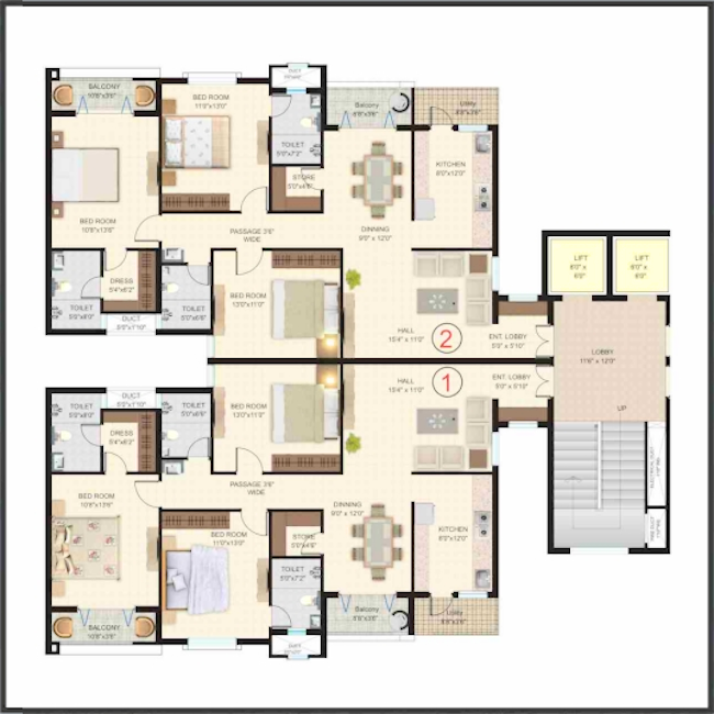 Layout of 3BHK Premium Flats