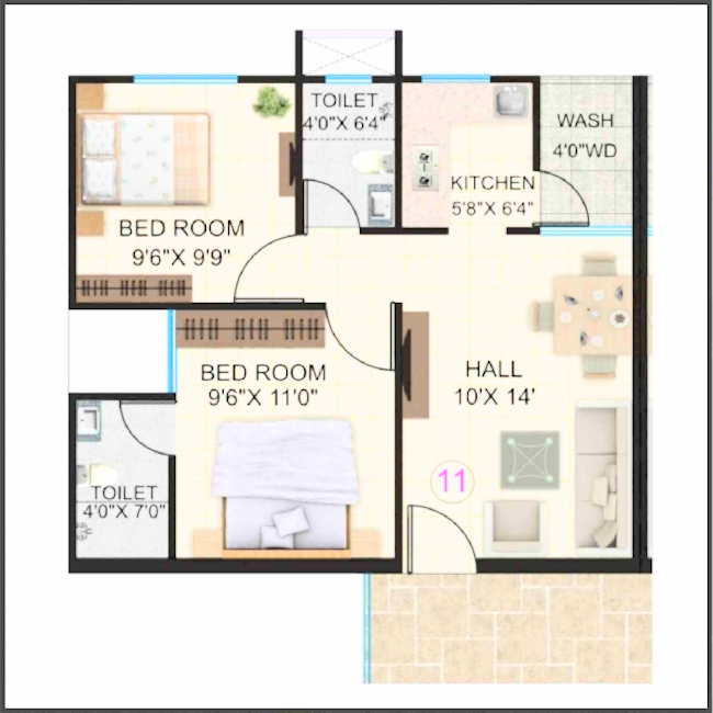 Layout of 2BHK Standard Flats